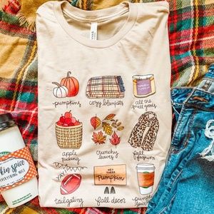 Cozy Autumn seasonal pumpkin latte graphic tee